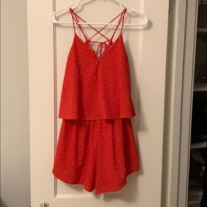 Red polka dot romper